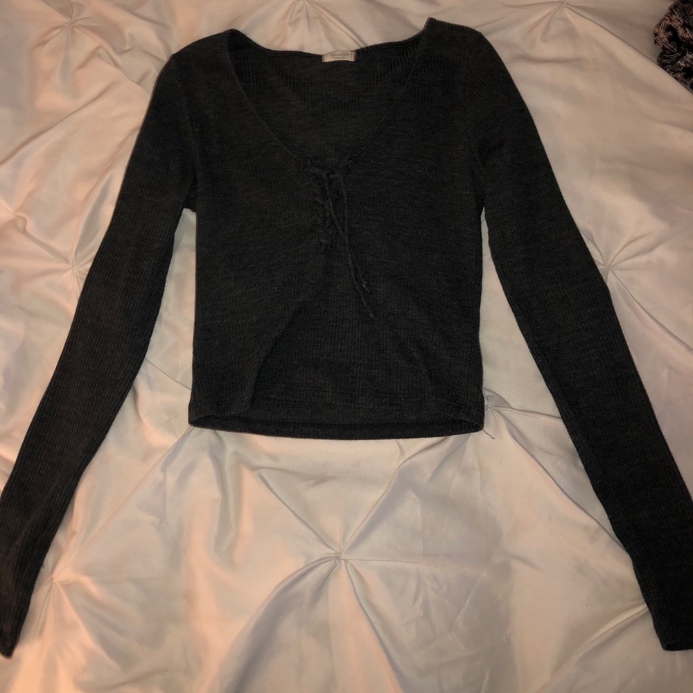 Adorable grey lace up crop top